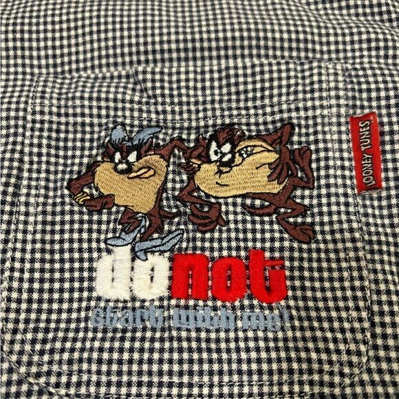 Looney Tunes Warner Bros vintage black/white plaid short sleeve button down - Picture 3 of 6